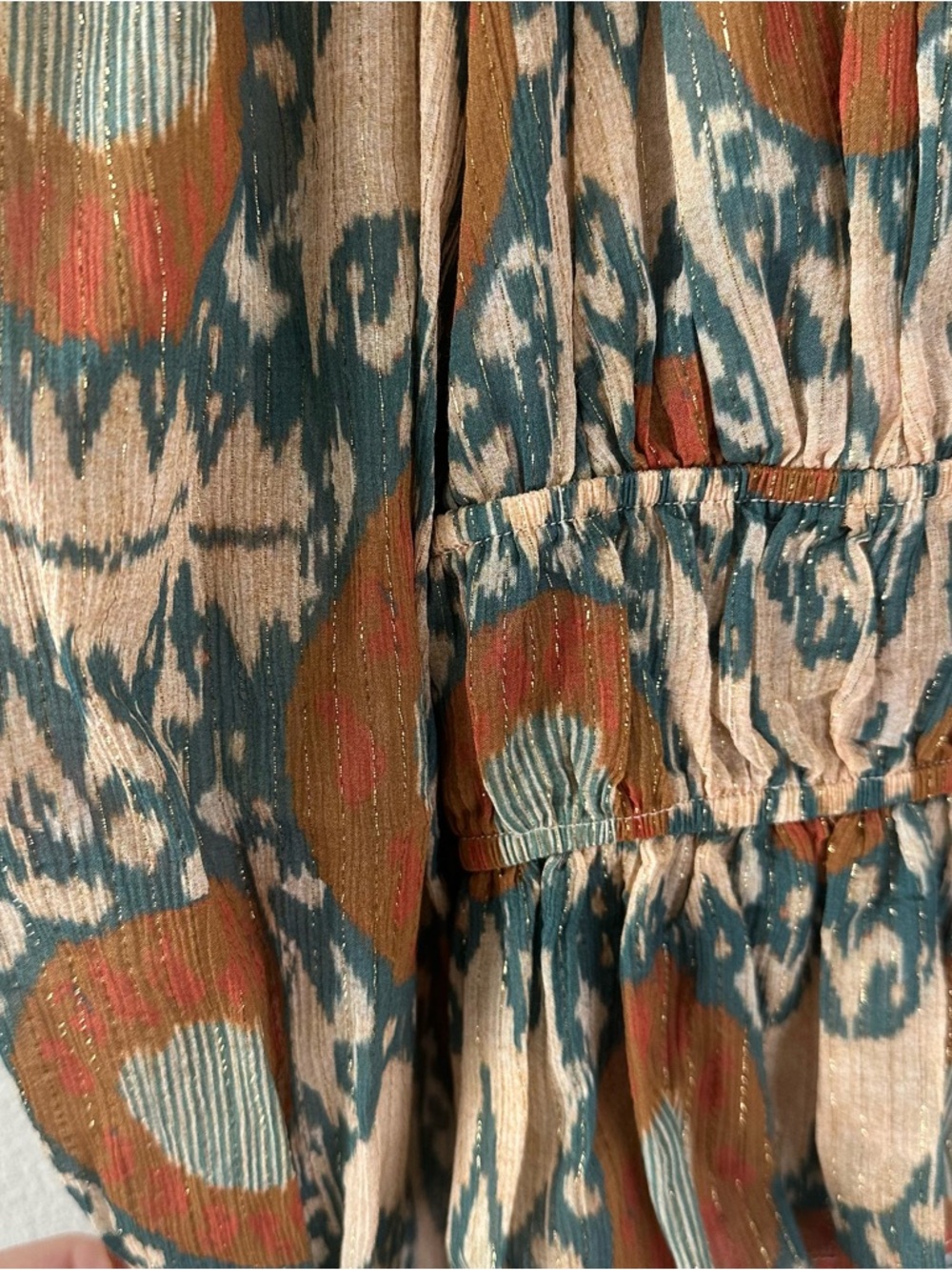 Ulla Johnson Noor Printed Blouse Bishop Sleeve Mock Neck Nimbus SZ US 2 - Picture 3 of 7